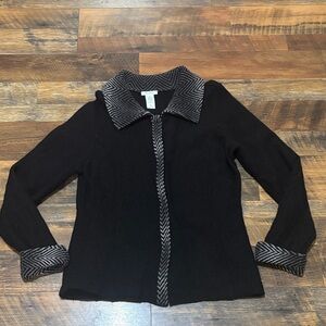 LAURA ASHLEY 100% Wool Snap Black Jacket White Gray Accent